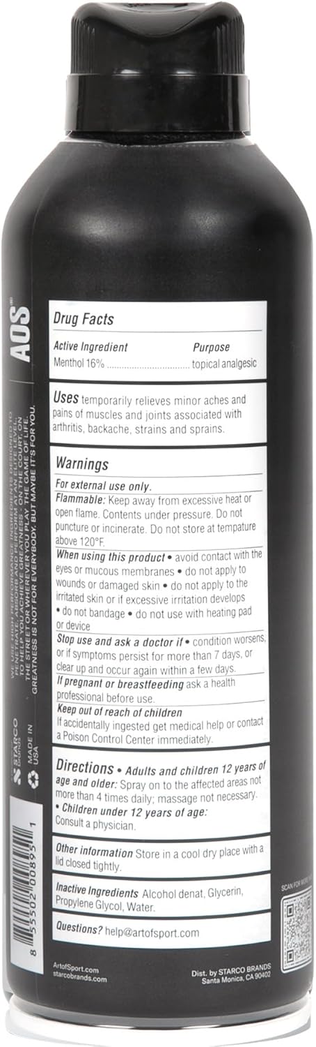 Art of Sport Cool & Heat Muscle Spray - Powerful Pain Relief for Soreness and Joints, Fiery Menthol Spray, 5 fl oz