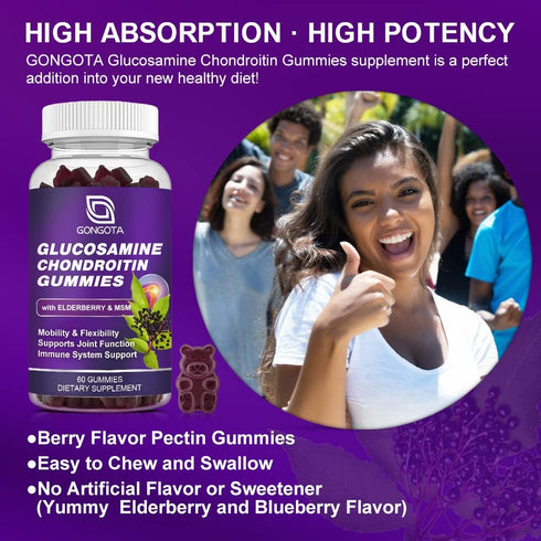 Glucosamine Chondroitin Gummies - Extra Strength 1500mg with MSM & Elderberry, Joint Support, 120 Count, 2-Pack