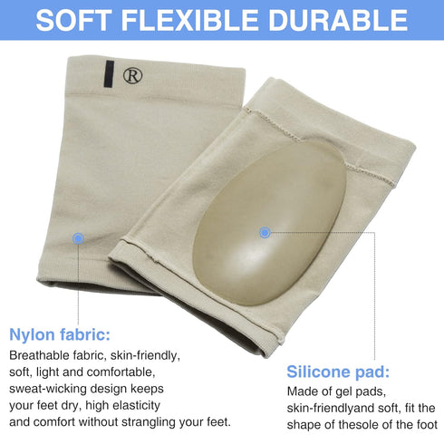 Arch Support Sleeves Compression - Plantar Fasciitis Relief Brace with Gel Pad for Flat Feet, Men Women (1 Pair Beige)