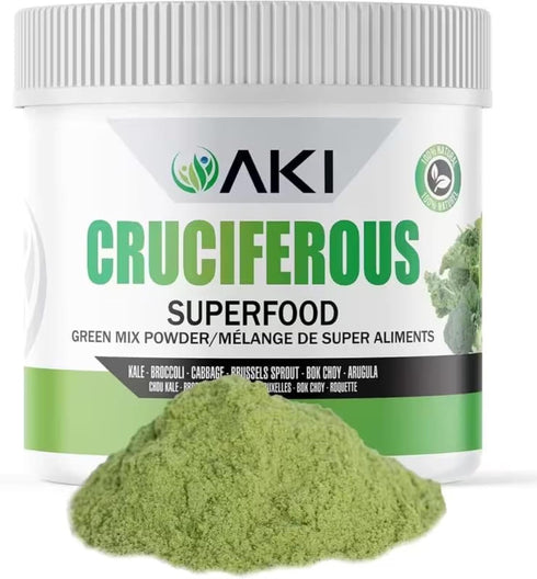 AKI Cruciferous Superfood Green Mix Powder, Made from Kale, Broccoli, Brussels Sprouts, 5.3oz/150g