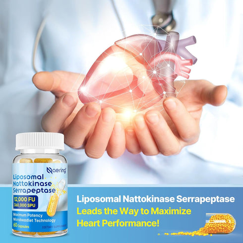 Liposomal Nattokinase 12,000 FU, Serrapeptase 360,000 SPU Enzyme Supplement - 60 Capsules for Circulatory, Gut,