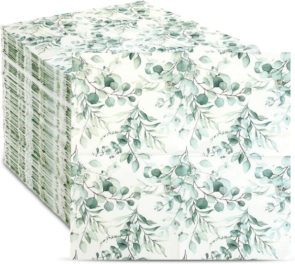 zjdbset 200Pcs Greenery Guest Napkins Paper Disposable Green Leaves Hand Towels Decorative Dinner