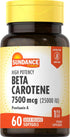 Sundance Beta Carotene 7500mcg, 60 Softgels, High Potency Non-GMO & Gluten Free Provitamin A Supplement