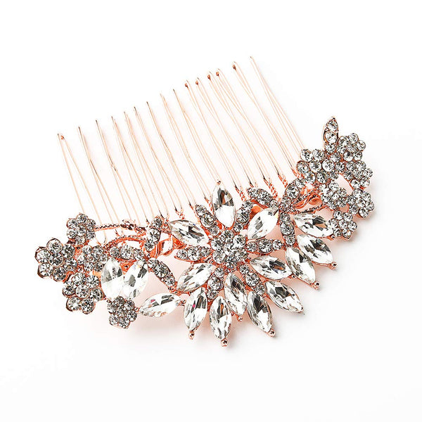 Rose Gold Clear Crystal Bridal Wedding Hair Comb, Headpiece Hair Pins