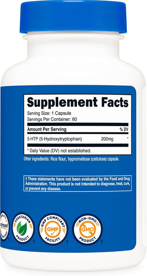 Nutricost 5-HTP 200mg, 60 Vegetarian Capsules, Non-GMO & Gluten Free