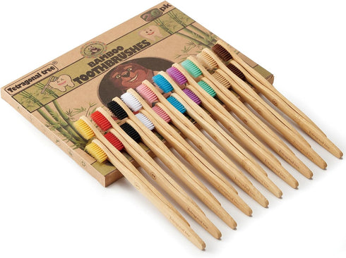 Tetragonal tree 20 Count Set Bamboo Toothbrushes - BPA Free Soft Bristles Natural Toothbrush - Biodegradable