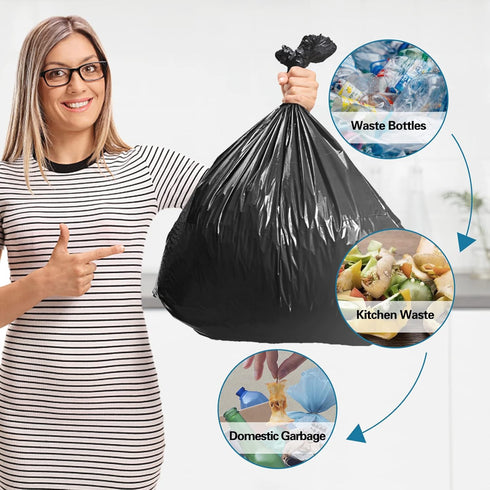 PetsHome 13 Gallon Trash Bags, 100 Count, Extra Thick Leak Proof Kitchen Rubbish Bags for Home, Office, School, Black