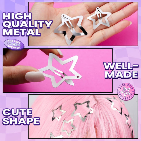 YGDZ 30 PCS Star Hair Clips, 20 PCS 1.22" Star Y2K Hair Accessories, 10 PCS 1.61" Silver Star Clips for Women Girls