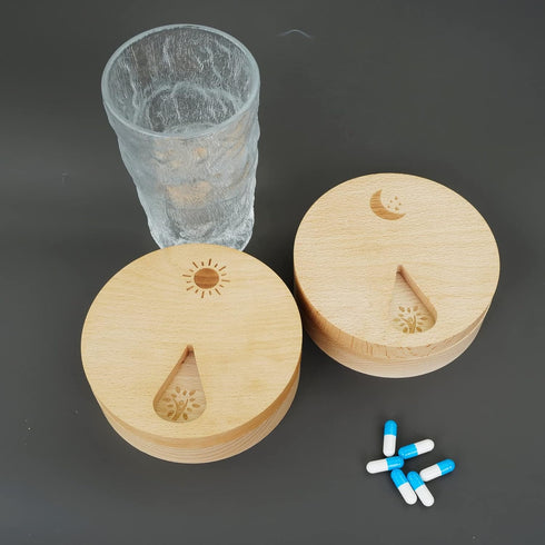 Set 2 2 7-Day AM&PM of Wood Weekly Pill Organizer for Medicine Vitamin Times a Day,Arthritis Friendly Pill Box Medium