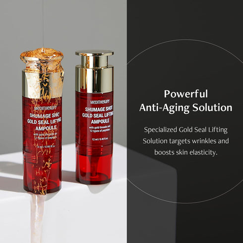Shumage Shot Gold Seal Lifting Ampoule, Gold Threads and Collagen Serum for Anti-wrinkles, Lifting Ampoule, Glowing Skin, Korean Skincare, 0.4 fl.oz.
