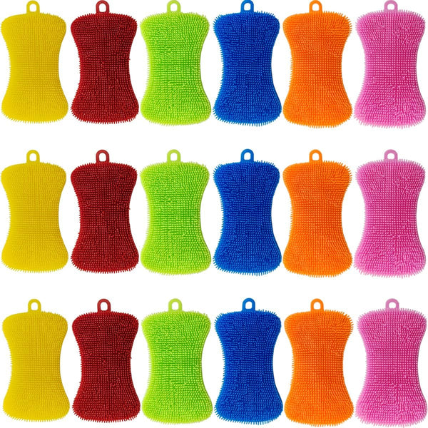 18PCS Silicone Sponge Dish Washing Scrubber, Double-Sided Reusable Non Stick Multipurpose Sponges for Dishes, Fruit,