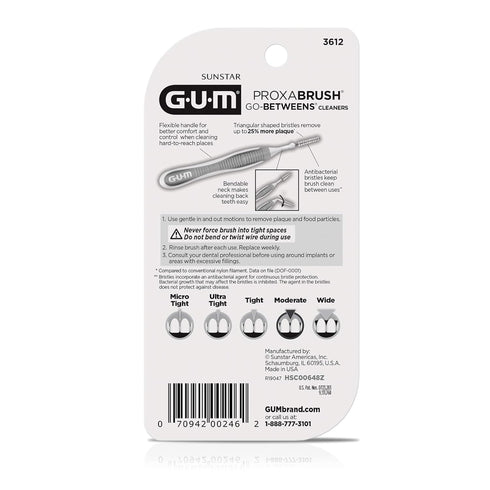 GUM Proxabrush Go-Betweens, Moderate Interdental Brushes for Plaque Removal, Safe for Braces, 10ct (4Pk)