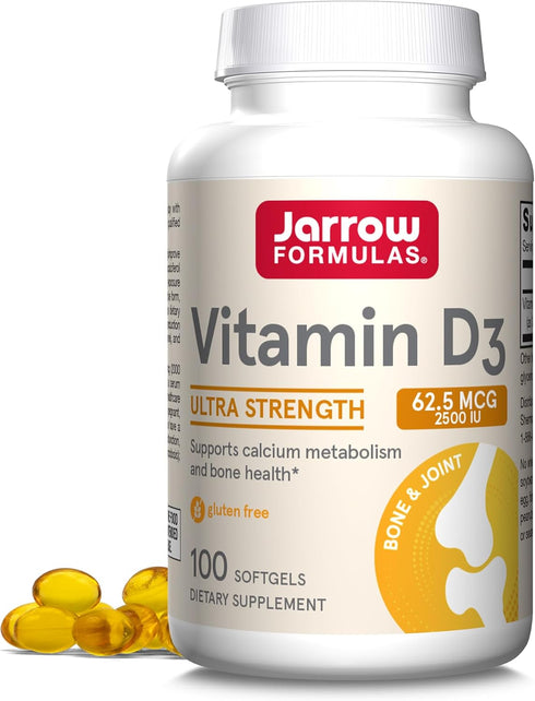 Jarrow Formulas Vitamin D3 62.5 mcg (2,500 IU), 100 Servings Softgels for Bone Health & Immune Support