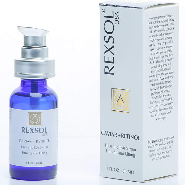 REXSOL CAVIAR + RETINOL Face and Eye Serum Firming and Lifting | Hybrid Sunflower & Caviar Oil with Vitamin C, E & A |