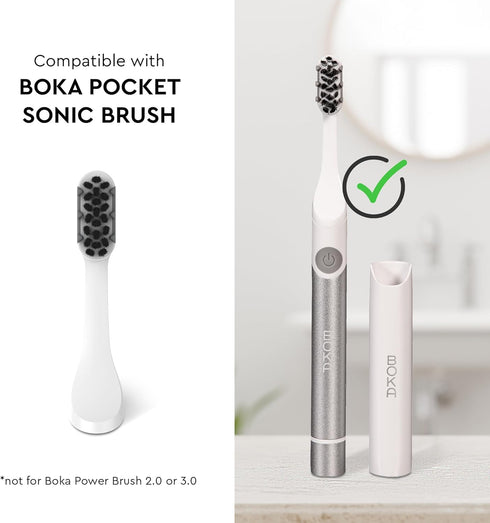 Boka Pocket Replacement Toothbrush Heads for Sonic Powered Electric Travel Toothbrush, 2 Heads