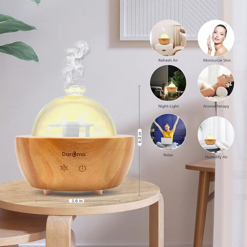 HiiTii 200 ml Wood Base Ultrasonic Essential Oil Diffuser Air Humidifier, Glass Oil Diffuser for Home Office Hotel
