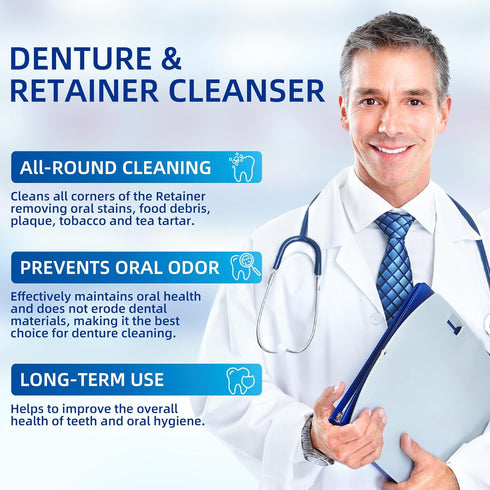 Retainer & Denture Cleaner Kit, Mouth Night Guard Whitening Case, 120 Cleanser Tablets, Guard Bath Cup