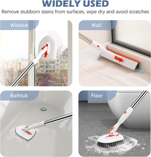 SetSail 4-in-1 52-inch 3 Tile Tub Floor Scrubber with Adjustable Long Handle Shower Cleaner Brush with V-Shaped Grout