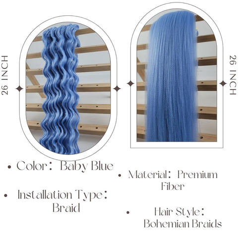 Leticia Baby Blue Braiding Hair - Boho Curly Hair for Braiding, Boho Braids