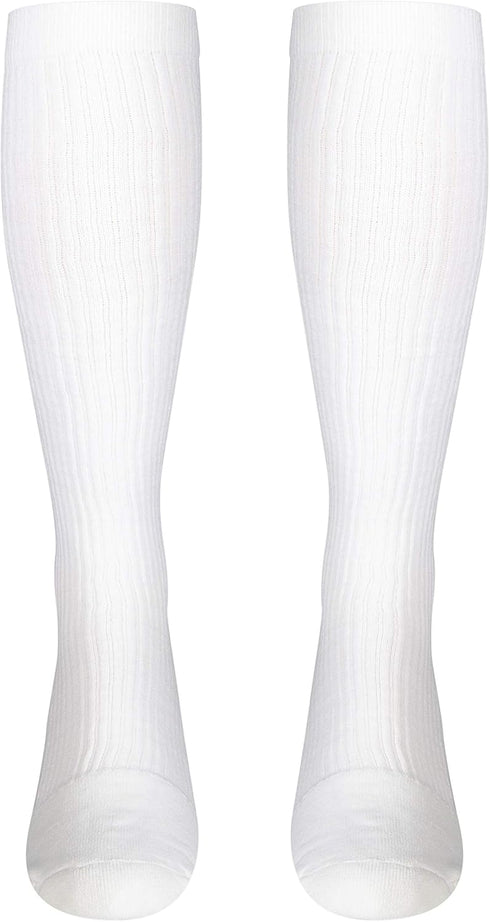 NuVein Compression Socks for Men, 15-20 mmHg Support, Knee High, Closed Toe, Padded Cushion Foot, White, Medium