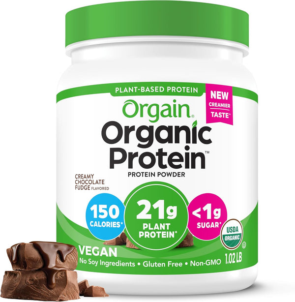 Orgain Organic Vegan Protein Powder, Creamy Chocolate Fudge - 21g Plant Protein, Low Net Carb, No Added Sugar, 1.02 lb