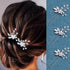 Heread Crystal Bride Wedding Hair Pins, Silver Flower Bridal Head Piece, Pearl Hair Accessories (Pack of 3)