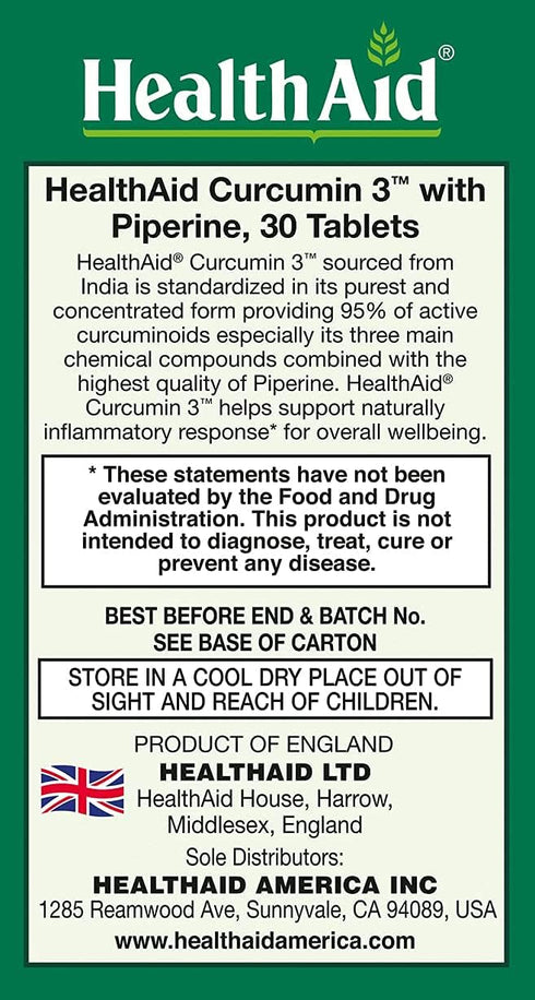 Curcumin 3, 600mg Once Daily Tablets, 30ct, Helps with Optimum Absorption & Bioavailability