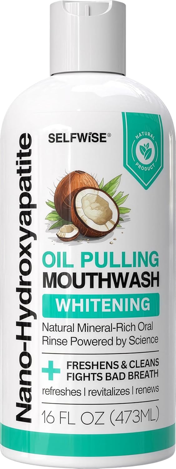 SELFWISE Nano-Hydroxyapatite Oil Pulling Whitening Mouthwash for Teeth and Gums, Natural & Organic,