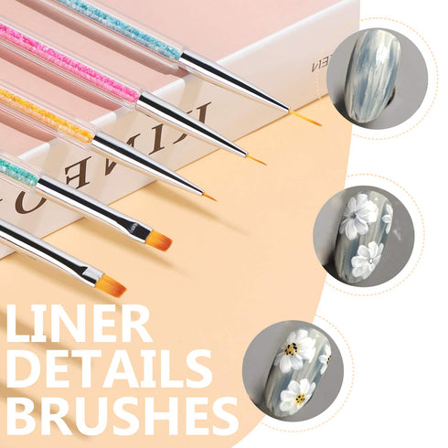TEOYALL Double-Ended Nail Art Brushes, 5 PCS Nail Design Tools Kit with Nail Liner Brush and Dotting Pens