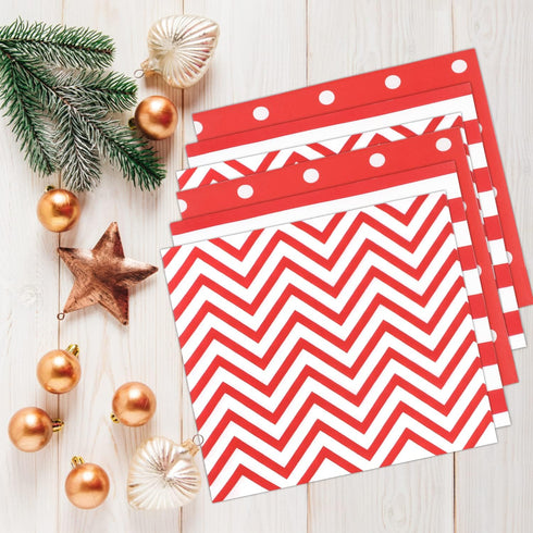 Disposable 2-ply Party Napkins, Striped Chevron Polka Dot Paper Napkins for Birthday, 60-Count, 13" x 13" Red