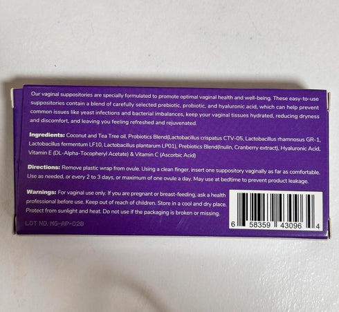 Vagiria Health(12 Counts) Vaginal Probiotic Suppositories, Prebiotic Infused with Hyaluronic Acid, Tea Tree