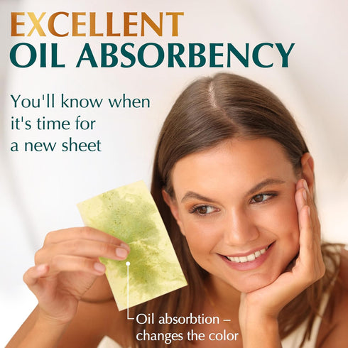 Natural Green Tea Oil Blotting Sheets for Face, 25% Larger, 3pk/300 Easy Dispensing Oil Absorbing Papers