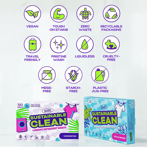 Laundry Detergent Sheets, Made in Sweden, Up to 100 Loads, 50 Sheets, Eco-Friendly, Ocean Breeze