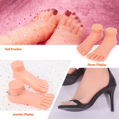 krofaue Practice Fake Foot Model, 1 Pair Flexible Soft Silicone Prosthetic Tool for Nail Tips Art Training