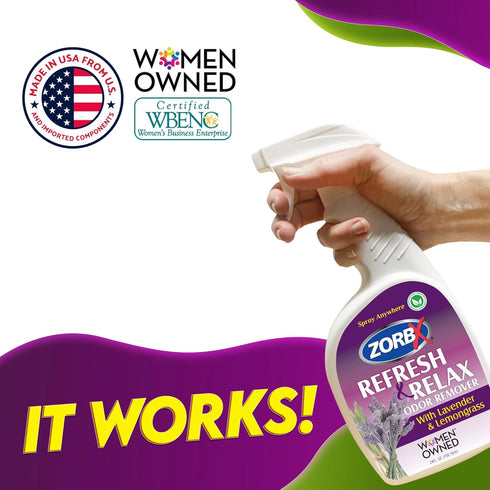 ZORBX Refresh & Relax Odor Remover Spray, 24 oz - Odor Absorbers with Lavender & Lemongrass Scent for Fabric & Room