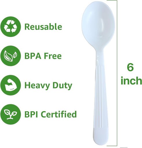 Plastic Utensils Spoon Individual packaging Silverware Bulk Pack Disposable Cutlery Party Supply Heavy Duty Spoons (50, White - Spoon)