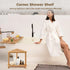 NIMBLOOM 2-Tier 14.57 9.25 12 90 Wood Corner Shower Stool with Storage Shelf, Wooden Bath Bench for Shaving Leg