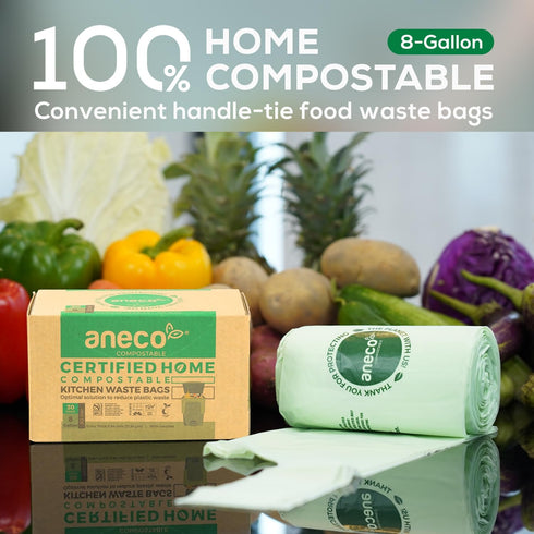 8 Gallon Compostable Kitchen Food Waste Bags, 30 Count Leak-proof Bags for Tall Kitchen Bin, BPI Certified