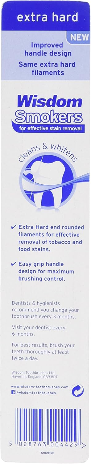 Wisdom Smokers Toothbrush, Extra Hard, Color May Vary