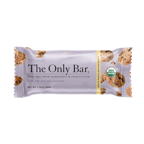 Truvani Plant Based Snack Bar - Chocolate Chip Cookie Dough 12 Pack, 5g Protein, USDA Organic and Vegan, Dairy, Soy,
