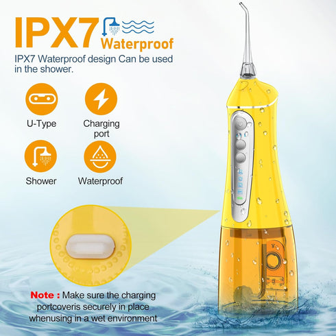Water Dental Flosser for Teeth Cleaning, Rechargeable Cordless Oral Irrigator, 4 Modes, 6 Tips, IPX7 Waterproof,