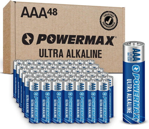 Powermax 48-Count AAA Batteries, Ultra Long Lasting Alkaline, 10-Year Shelf Life, Reclosable Packaging