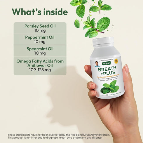 Andrew Lessman Breath Plus 60 Softgels – Natural Breath Freshener with Peppermint & Spearmint, Easy to Swallow