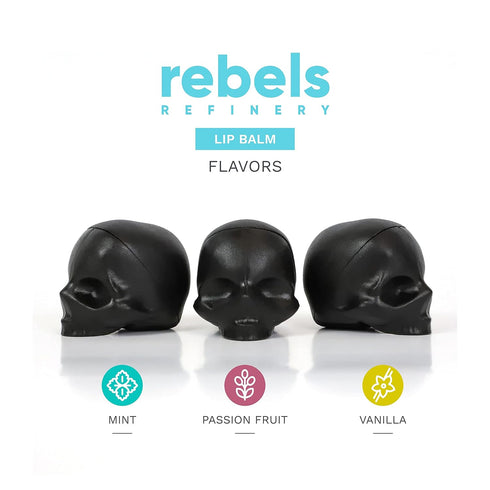Rebels Refinery 3-Piece Skull-Shaped Lip Balm Bundle - Black, Mint, Vanilla & Passion Fruit