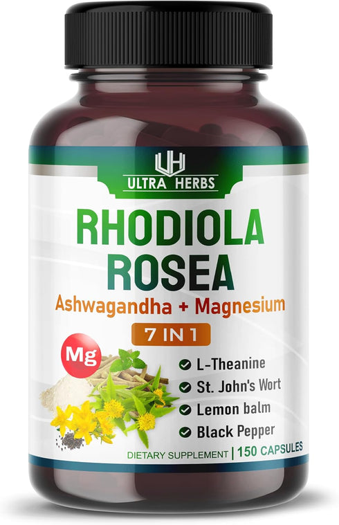 Rhodiola Rosea Supplement 21,400mg with Ashwagandha, Magnesium, L-Theanine, Support Mood, Sleep Quality, Mental Focus |
