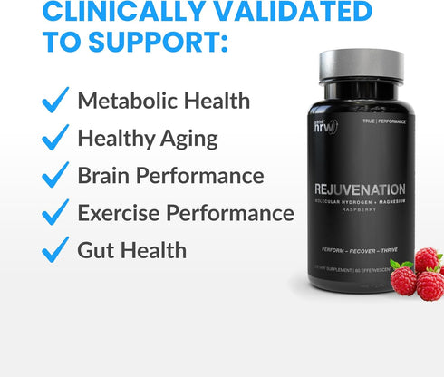 DRINK HRW Rejuvenation Molecular Hydrogen Water Tablets - 12 ppm H2 - Supports Energy Production, 30ct Raspberry