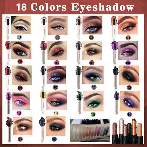 Cocoa Brown Eyeshadow Stick with Sponge Brush, Long Lasting Waterproof Cream Shimmer Pencil