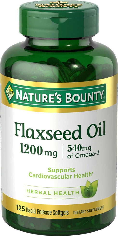 Nature's Bounty Flaxseed and Omega 3, 1200mg, 125 Softgels, Cardiovascular Health