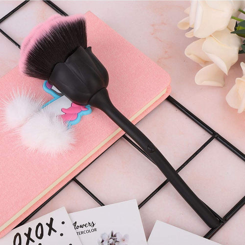Rose Shaped Nail Dust Brush, Long Handle Nail Powder Brush for Makeup & Manicure Dust Remover Brush for Clean (Black +