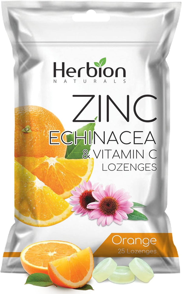 Herbion Naturals Zinc, Echinacea & Vitamin C Lozenges, Natural Orange Flavor, 25 CT Dietary Supplement for Immune